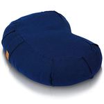 Buckwheat Crescent Half Moon Therapeutic Meditation Cushion | Yoga Pillow | Ergonomic Design Relieves Back, Hips, Leg Stress for Total Comfort | Washable Premium Organic Cotton Removable Cover - Navy