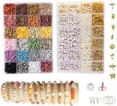 CasaTena Earthy Clay Beads for Friendship Bracelet Making Kit 6mm Polymer Clay Heishi Beads Jewelry Making Kit 6000 Pcs 24 Colors Bracelet Making Kit with Letter Beads