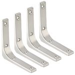 SAYAYO Heavy Duty Floating Shelf Bracket 4 Inch x 4 Inch, Stainless Steel Wall Shelf Brackets & Supports Brushed Nickel L Bracket, Angle Bracket Corner Brace for Wood, 4Pcs