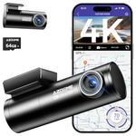 AZDOME M300S 4K Dash Cam with 5G WiFi 64GB TF Card, Dash Cam Front and Rear 170° Wide Angle GPS Voice Control WDR Night Vision G-Sensor Parking Monitor, Easy to Install, Max Up Support to 128GB