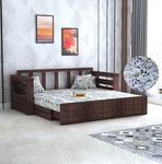 Ganpati Arts Solid Sheesham Wood Diamond 3 Seater Sofa Cum Bed with Floral Fabric Wooden Three Seater Sofa Bed for Home Living Room Bedroom - (Walnut Finish) 1 Year Warranty