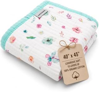 Organic Cotton Muslin Baby Blanket for Boys and Girls - Luxurious Soft Toddler Quilt for Swaddling - Gender Neutral Blanket - Baby and Toddler Gift - Pastel Floral