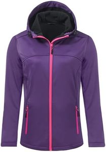 USHARESPORTS Softshell Jacket Women Fleece Lined Lightweight Jacket Waterproof Coat with Hooded Outdoor Hiking PURPLE S