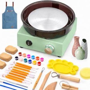 Alldeer Mini Pottery Wheel Kit - 6" Turntable Two-Way Rotation Clay Wheel, Metal Frame, Removable Splash Tray Ceramic Making Kit with 18PCS Sculpting Tools, Pottery DIY Machine for Kids and Beginners