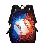 Baseball Print Backpack Kids Boys Girls School Book Bag 15 Inch Daypack Fit for Preschool, Kindergarten and Elementary School