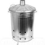 VSL 90 Litre Galvanized INCINERATOR - FIRE - Burner - DUSTBIN - Leaves - Rubbish - Outdoor - with LID