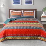 Exclusivo Mezcla Reversible Boho Quilt Set Queen Size, 3 Pieces Bohemian Blue All Season Bedspreads, Ultra Soft Floral Coverlet Bedding Set with Printed Pattern (1 Quilt, 2 Pillow Shams)