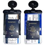 DRLOKPAK Waterproof Travel Neck Wallet 2Pack Passport Holder Waterproof Neck Pouch Dry Bag Case Keep Boarding Pass Key Phone Cash ID Door Credit card ticker document safe and dry, Black+Blue, 9"*4.5", Modern