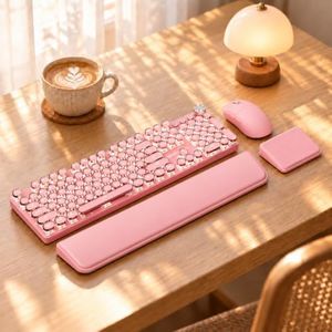 Wireless Keyboard and Mouse Combo, Dual Wrist Rest, Tri-Mode Typewriter
