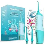 AquaSonic Kids' Water Flosser for Ages 6+ | Standard Nozzle, Orthodontic Nozzle & Waterproof Stickers | 4 Flossing Modes | Aquarium Adventures Theme