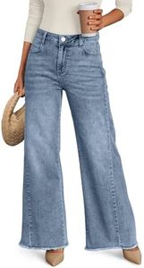Trendy Queen Women's Wide Leg Jeans, Relaxed Loose Straight Leg with Raw Hem, Comfort Denim Pants Haze Blue 8