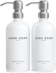 White Glass Hand and Dish Soap Dispenser Set by Brighter Barns - Kitchen Soap Dispenser Set & Pump - Modern Soap Dispenser for Kitchen Sink - Farmhouse Kitchen Decor, Bathroom Accessories (White)