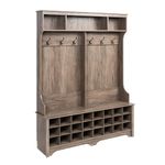 Prepac Drifted Gray Hall Tree with Bench and Shoe Storage, 60"W x 77"H x 15.5"D - 24 Shoe Cubby, Mudroom Bench with Storage and Hooks