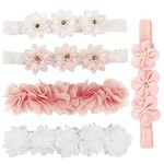 Baby Girls Headband with Grosgrain Ribbon,5 Pcs Baby Flower Headband Newborn Toddler Elastic Hairbands Party Wedding Photography Hair Accessories for Kids