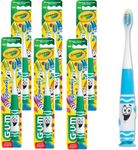 GUM Crayola Kids' Pip-Squeaks Toothbrush with suction base, Ultra Soft, Ages 3+, Colour Varies, Pack of 6 single toothbrushes, 232RG_Multipack