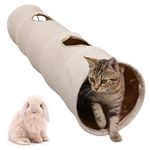 LeerKing Cat Pet Tunnel Toy Suede Collapsible Tunnels with 2 Holes and Suspended Ball for Small Pet Animal, 10 * 47 Inches