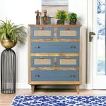 Kraft Bazaar Solid Wood Luffy Chest of Drawer | Dresser with 6 Drawers | Wooden Chest of Darwers | Chest of Drawers with Cane/Rattan | Finish- Grey and Natural