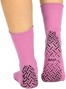 Vive Non-Slip Grip Socks (6 Pairs) - Hospital Slipper Socks for Women, Men - Anti-Slip Gripper Socks for, Yoga, Pilates