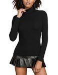 WOWENY Women's Long Sleeve Mock Turtleneck Slim Fitted Basic Stretchy Lightweight Tops Shirts Based Layer,Black,M