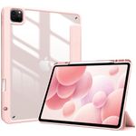 ProCase Smart Case for iPad Pro 12.9 Case 6th/5th/4th/3rd Generation 2022/2021/2020/2018, Transparent Back Shell Cover with Built-in Pencil Holder, Auto Sleep/Wake for iPad Pro 12.9 Inch -Pink