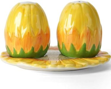 Hand-Painted Sunflower Ceramic Salt and Pepper Shaker Set - Farmhouse Kitchen Decor,Includes Storage Tray, Perfect Housewarming & Hostess,Birthday Gift