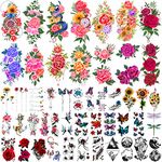 49 Sheets Temporary Tattoos for Women and Men 3D Extra Large Waterproof Sexy Flowers Fake Tattoo Kits