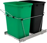 Rev-A-Shelf Double Pullout Trash Can for Kitchen Cabinets 35 Quart Garbage Recycling Bin Container on Full Slides, Green/Black, RV-18KD-1918C-S