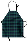 ABAKUHAUS Tartan Apron, Scottish Folklore Pattern, Unisex Kitchen Bib Apron with Adjustable Neck for Cooking Baking Gardening, Green Black