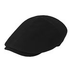 ZLYC Men Cotton Flat Cap Summer Scally Ivy Gatsby Newsboy Beret Driver Cabbie Hunting Hat (Solid Black)