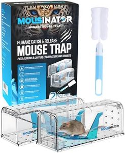 MOUSINATOR Humane Mouse Trap with Cleaning Brush, 2-Pack, Longer and Wider with More Air Holes, Live Catch and Release Indoor Mouse Traps, Easy to Set, Family-Safe, Easy to Clean, Reusable Mice Trap