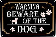 PXIYOU Warning Beware of The Dog Vintage Metal Tin Signs for Fence Lawn Garden Yard Signs Outdoor Indoor use 8X12Inch