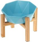 Blue with Stand Ceramic Tilted Elevated Raised Pet Bowl with Bamboo Stand for Cats and Dogs No Spill Pet Food Water Feeder