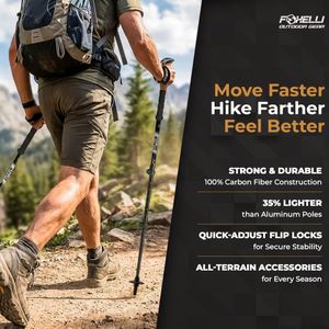 Foxelli Carbon Fiber Trekking Poles – Lightweight Adjustable Walking Sticks