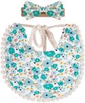 LILYBUG Baby Bibs Bow Headband Set for Girls, 3 layers with super absorbent TPU cotton fabric as inter layer. with adjustable straps for Teething and Drooling. Double-Deck Cotton Drooling Bandana.