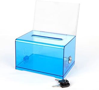 KAFENDA Donation Ballot Box with Lock - Suggestion Box with Sign Holder for Business Cards/Tips Jars/Sweepstakes Boxes (blue)