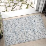 COLLACT Area Rug 2x3 Door Mat Antibacterial Rug Blue Vintage Rug Hallway Washable Rug Floral Print Floor Cover Indoor Rug Foldable Thin Rug for Kitchen Living Room Bedroom