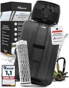 BERGKVIST® Outdoor Bouteille filtrante FJÄLLKLAR (1l) - Gourde d'un litre avec filtre d'AHLSTROM® pour de l'eau potable propre en camping, randonnée et aventures de survie - noir