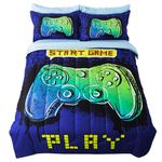 ADASMILE A & S 7Pieces Gamer Bedding Set for Boys Gaming Bedding Full Size Gamer Comforter Kids Bed in A Bag Video Game Bed Set Gamer Controller Comforter with Blue Sheets for Home Decor