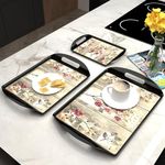 Castleite Aroma Series Melamine Trays Set of 3 with Handles for Serving Snacks or Tea – A Designer Tray Medley for Home or Cafe Use (Tulip Armena)