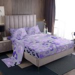 Purple Glitter Leopard Bed Sheet Queen Set Cheetah Skin Printed Sheets Sets Adults Bedroom Decor Marble Abstract Art Microfiber Bedding Set with Flat,Fitted Sheet,2 Pillow Cases