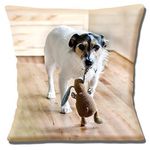 Cute Jack Russell White Brown Black Carrying Rabbit Toy Photo Print- 16" (40cm) Pillow Cushion Cover