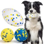 Nobleza 3 Pcs Dog Balls Toys, Indestructible Medium Round Dog Ball, Durable Large Rugby Ball Toy, Nature Rubber High Bounce Solid Dog Balls, Floating Interactive Dog Toys