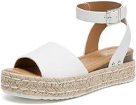 Athlefit White Espadrille Wedge Sandals for Women Open Toe Buckle Sandals Dressy Cute Platform Sandals White Size 8