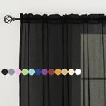 Sheer Curtains for Windows, Window Treatments Semi Crinkle Curtains, Rod Pocket Sheer Privacy Curtains 63 inch Length 2 Panels Set for Living Room Bedroom Kitchen Babyroom Set of 2, 52"x 63", Black