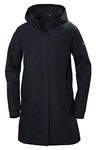 Helly Hansen Women's Aden Waterproof Windproof Breathable Long Length Packable Hood Rain Coat Jacket, 597 Navy, Large