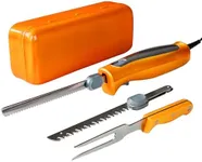 Crudetea Electric Knife, Electric Carving Knife Set with Two Serrated Stainless Steel Blades, Carving Fork, with Non Slip Handle, Safety Lock and Storage Case for Meat, Bread Fish,Other and Foods.