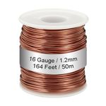 PATIKIL 99.9% Soft Copper Wire, 16 Gauge/1.2mm Diameter 164 Feet/50m 1.1 Pound Spool Pure Copper Wire for Jewelry Making Beading Garden Plants