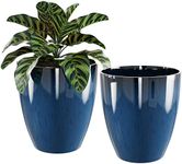 Planters for Outdoor & Indoor Plants, 2 Pack Plant Flower Pots Modern Decor for Front Porch Patio Deck Living Room (Blue, 10 inch)