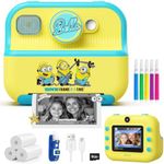 DUDUDRAGON Kids Instant Camera, Minions Design Print Camera, Despicable Me Toy with Front & Rear Dual Selfie Lens, 1080P Video, Portable Toddler Camera, Birthday Gift for Boys Girls Ages 3-12, Yellow