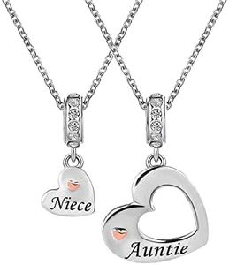KunBead Auntie Niece Family Heart 18 inch Cheap Birthday Love Charm Pendant Necklace for Women